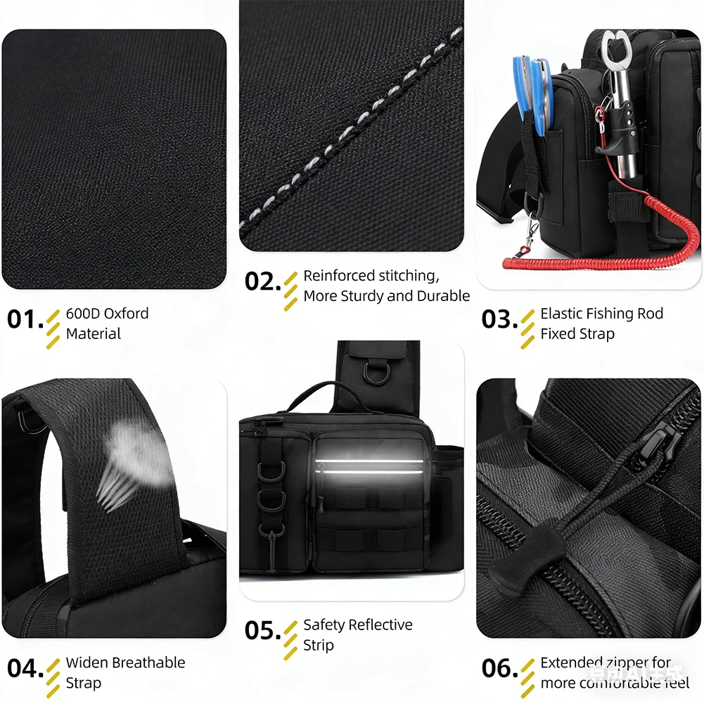 Fishing Rod Holder - กระเป๋าเป้ตกปลาพร้อมที่วางคันเบ็ด สายสะพายไหล่ปรับได้กว้างขึ้น วัสดุอ็อกซ์ฟอร์ดกันน้ำสำหรับการตกปลากลางแจ้งและการเดินป่า