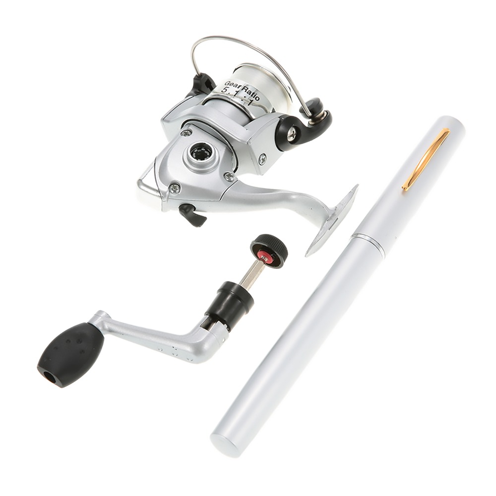 Fishing Rod Fly - คันเบ็ดตกปลาพกพาแบบยืดหดได้ น้ำหนักเบา สีเงิน คันเบ็ดแบบปากกาขนาดเล็ก คันเบ็ดแบบปากกาพร้อมรอก สำหรับการเดินทาง
