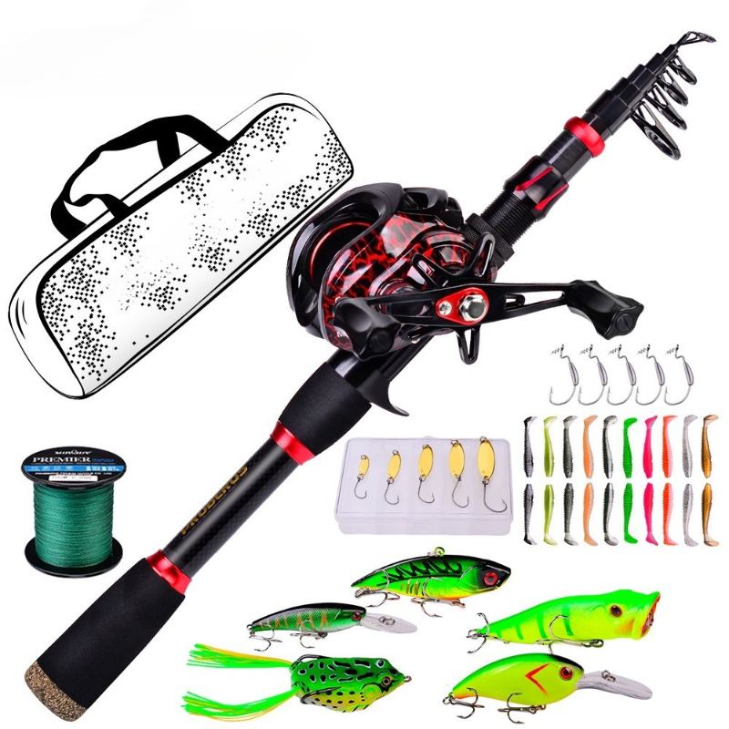 Fishing Rod Combo - ชุดคันเบ็ดคาร์บอนไฟเบอร์แบบยาว พร้อมรอกเบทคาสติ้ง สำหรับตกปลาทะเลและน้ำจืด น้ำหนักเบา แข็งแรงพิเศษ ครบชุด